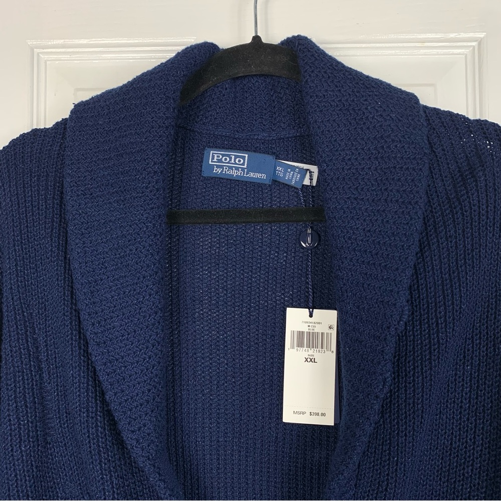 Polo Ralph Lauren Cardigan Shawl Collar Chunky Knit Blue Sweater Mens Size XXL - Picture 3 of 5
